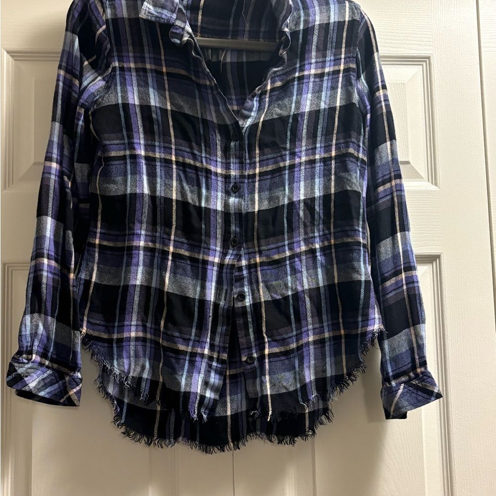 Anthropology Cloth & Stone Black and Purple Plaid Shirt